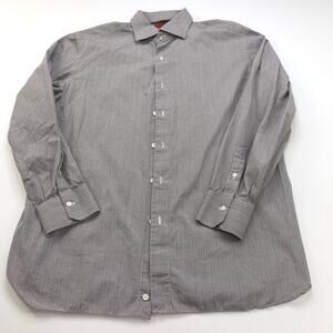 Isaia Napoli 17/43 Cm Brown Red Button Long Sleeve Cotton Polyester Dress Shirt